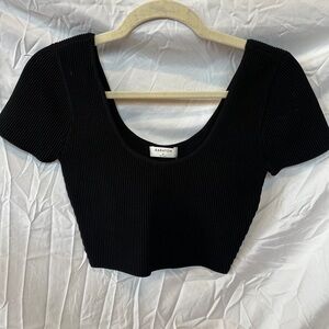 Babaton Black Ribbed Crop Top